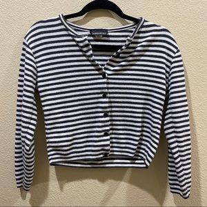 Jacques Michel Cropped Button Sweater Blue & White